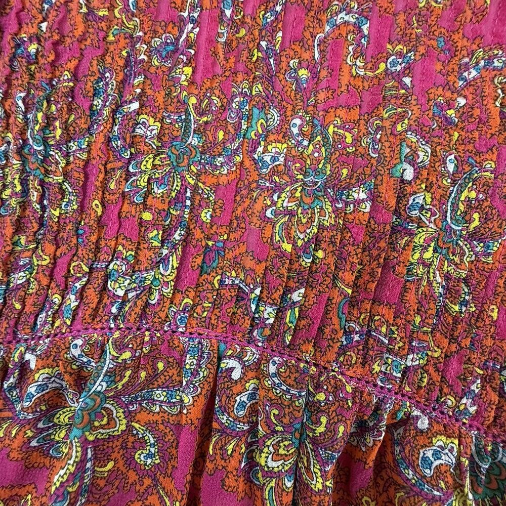 Anthropologie Lil Clara Peasant Blouse Women S M Pink Orange Paisley Floral - Picture 6 of 14